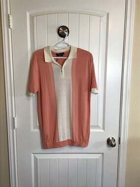 Tailored Recreation Premium Slim Fit Knit Quarter-Zip Polo Shirt Coral XL